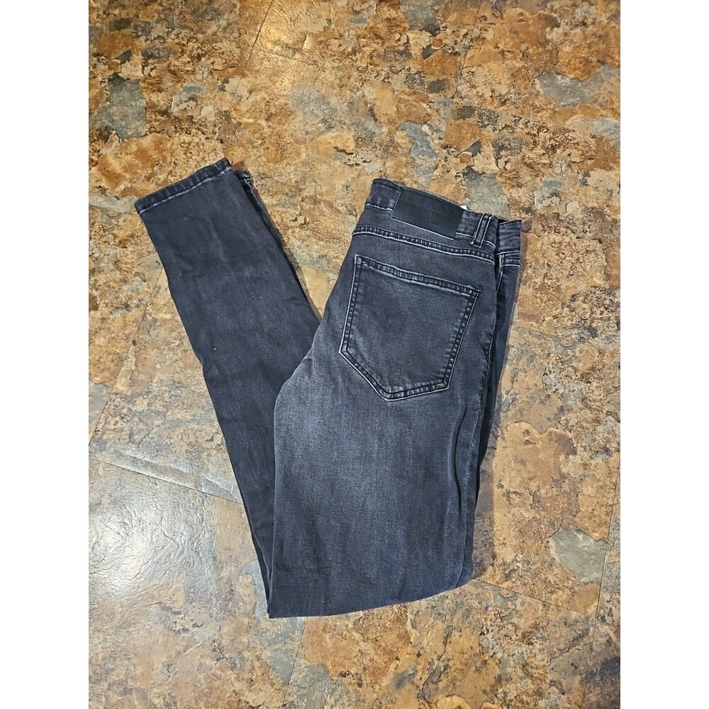 BoohooMan Mens Jeans 32x32 Black Denim Button Fly Skinny Leg Distressed (A276